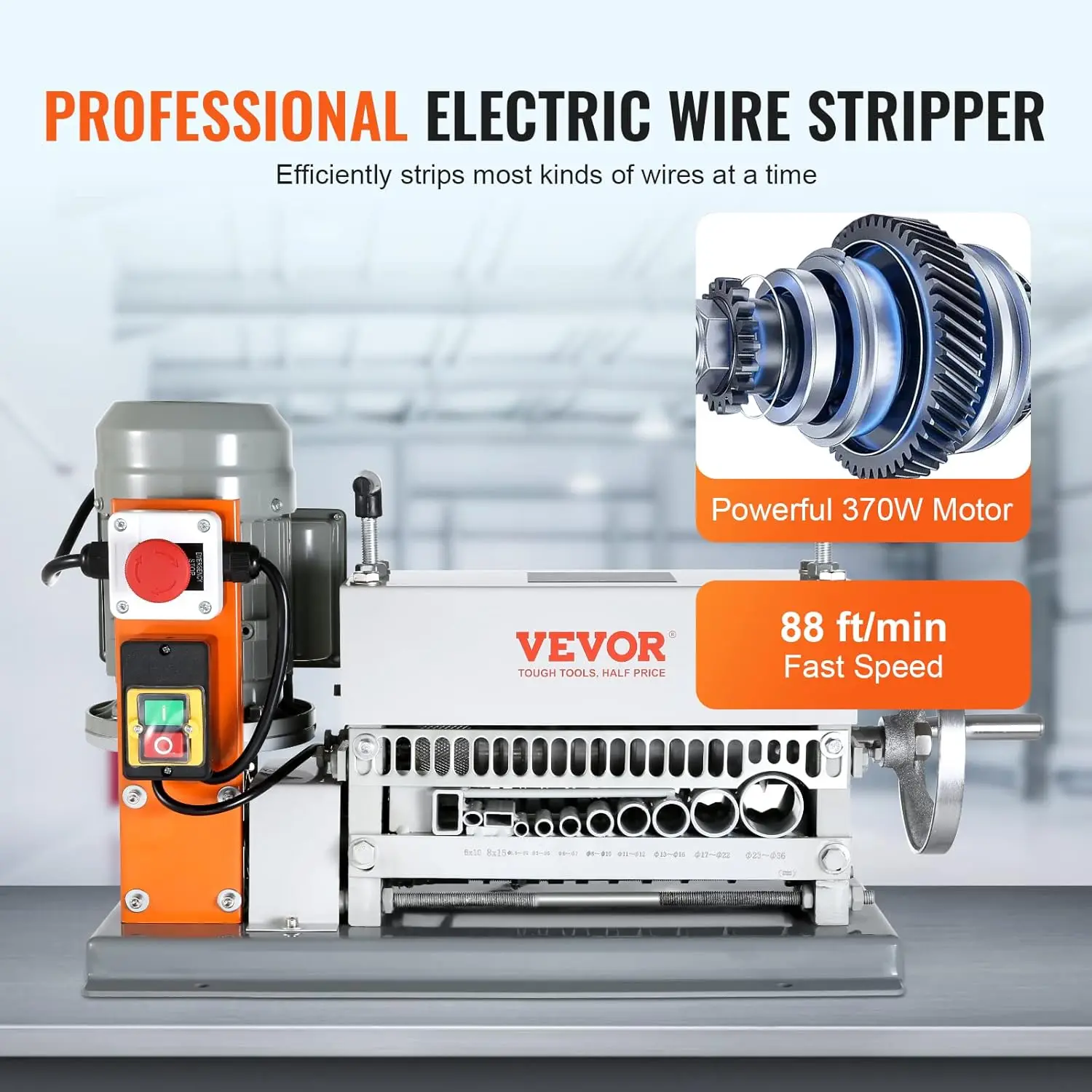 Electric Wire Stripping Machine, 0.06''-1.57'' Automatic Wire Stripper Machine, 370 W, 88 ft/min Wire Stripper