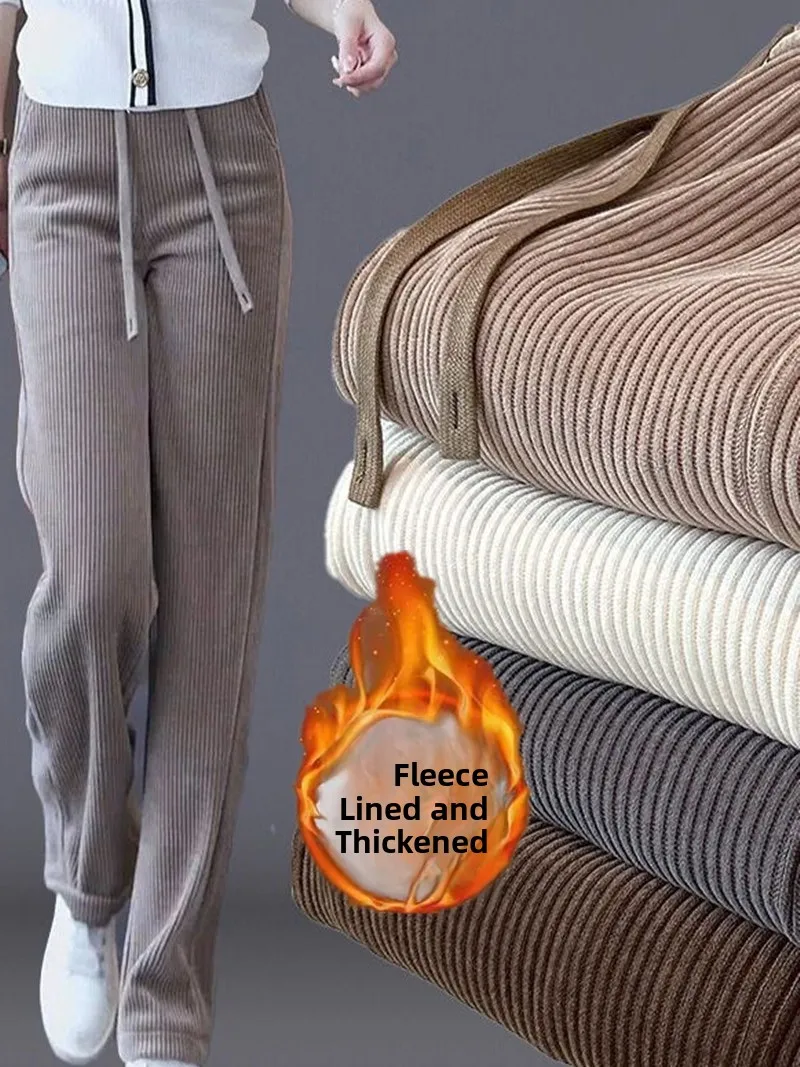 

Женские модные осенне-зимние прямые брюки Thiened Fce, повседневные брюки с высокой талией и широкими штанинами для поездок на работу, с деталями