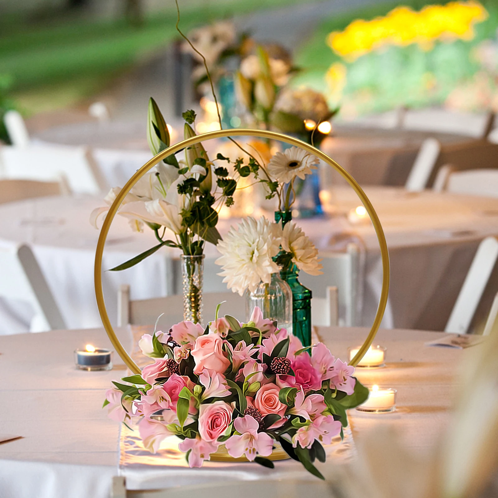 

10pcs Wedding Centerpieces For Tables Metal Gold Vase Floral Hoop Party Wedding Reception Events Decorations