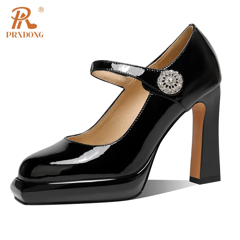 PRXDONG New Arrival Spring Summer Genuine Leather Women\'s Shoes High Heels Platform Mary Janes Dress Party Wedding Lady Pumps 39