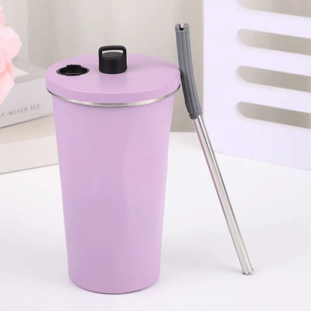 Vaso Térmico Creativo para Viajes, Aislado al Vacío,  Acero Inoxidable, 600 ml, con Pajita, Libre  BPA