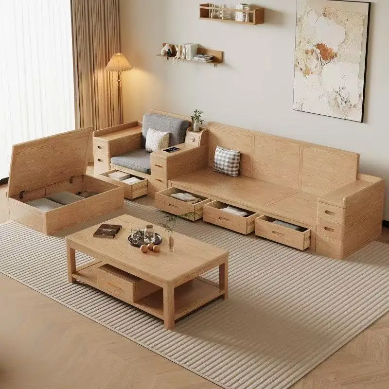Ash wood sofa modern simple log color furniture winter and summer dual-purpose large and small apartment living room home