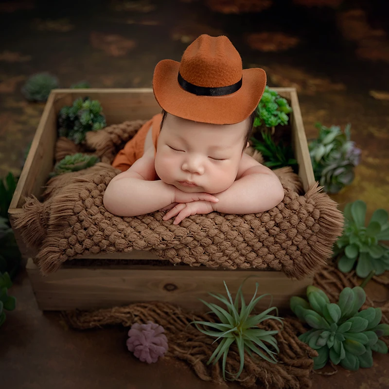 Baby Photography Clothing Western Cowboy Style Hat + Jumpsuit 2pcs/Set Baby Photo Sunglasses Guitar Studio Baby Photoshoot Props