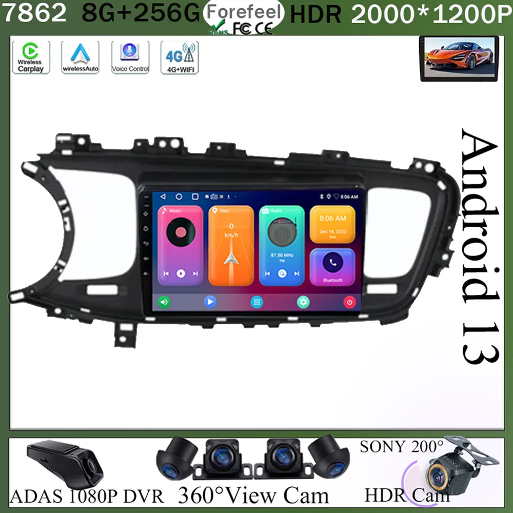 

Android 13 For KIA Optima K5 2013-2015 5G Wifi BT Car Stereo Wireless Carplay HDR QLED IPS Screen 360 Cam Radio DSP No 2Din DVD