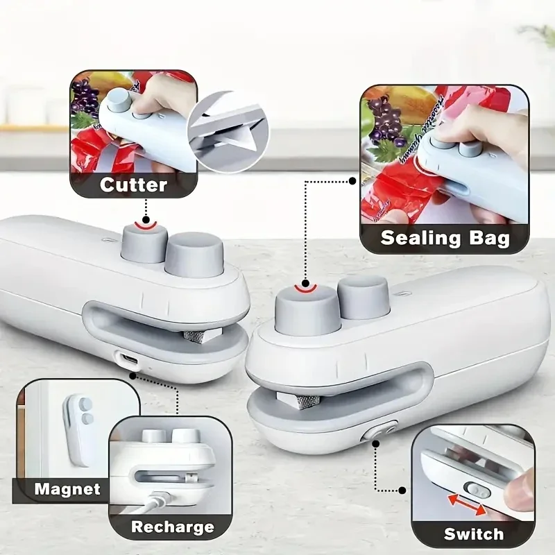 Xiaomi Mini Heat Bag Sealing Machine Package Sealer Bag Plastic Food Sealer Clip Bag Handheld Sealing Food Packaging Heat Sealer