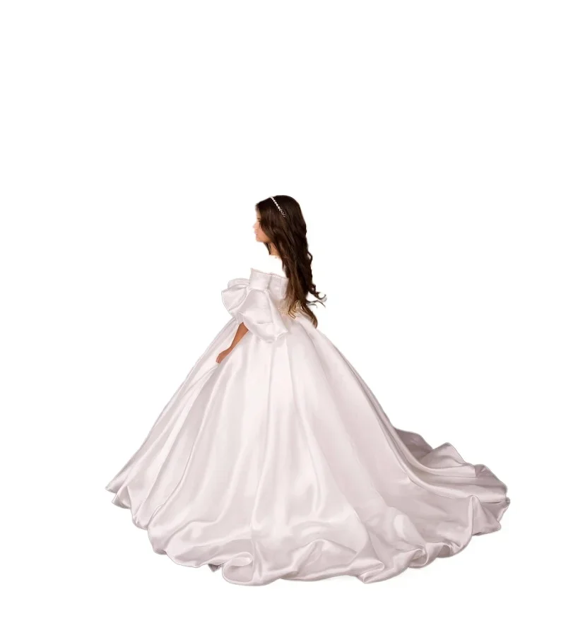 First Communion Gown Junior Bridesmaid Princess Gowns Custom Made Tulle Flower Lace Flower Girl Dress Ivory Flower Girl Dresses