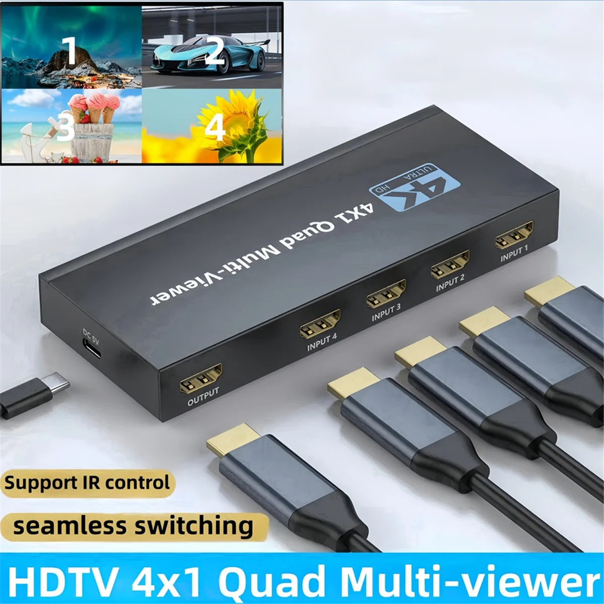 

НОВЫЙ 4K HDMI-совместимый Quad Multi Viewer 4 в 1, 1080P, бесшовный переключатель для просмотра экрана для камеры PS4, ПК, ТВ-монитора
