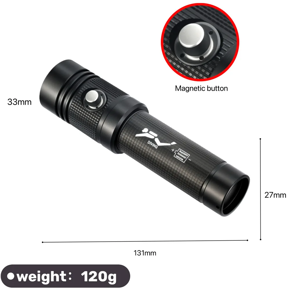 Diving T40 3-Mode 2000LM LED 100M Aluminum Waterproof Underwater 30W Flashlight Lamp Torch 18650/21700 Battery