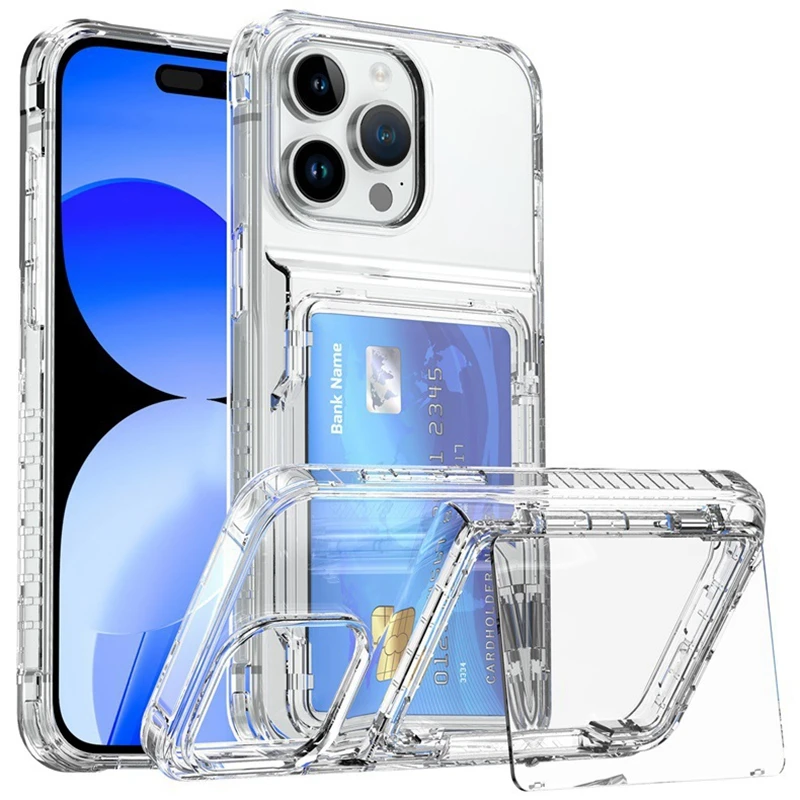 Card Holder Phone case For iPhone 15 14 16 13 12 11 Pro Max Transparent Stand Cover Cases for iPhone15 15pro Max image 6