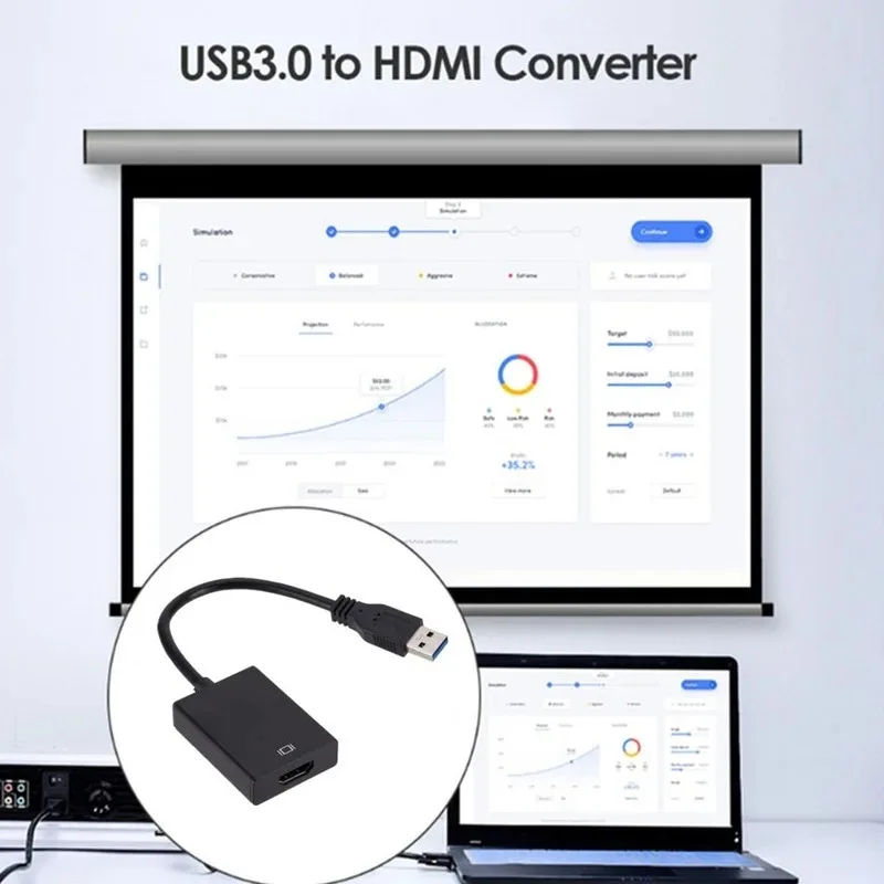 GRWIBEOU 1080P HD USB 3.0-HDMI 호환 변환기 오디오 비디오 어댑터 PC 노트북 용 휴대용 케이블 Windows 프로젝터 HDTV