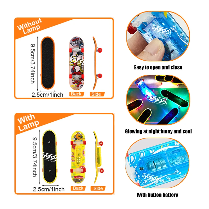 Luminous Metal Bridge Finger Skateboard Set Frosted Surface Mini Random Pattern Finger Skateboard with Light Set Kid Toy Gifts