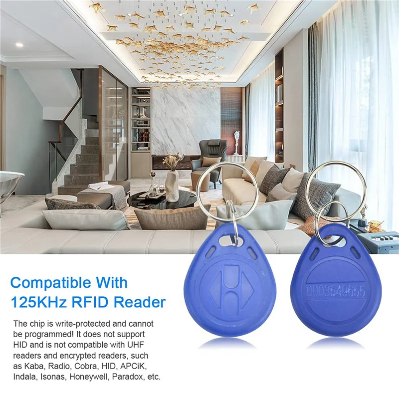 AT13 200Pcs 125 Khz Proximity ID Card RFID Keyfob Access Control Key For Door Entry Access Control System TK4100