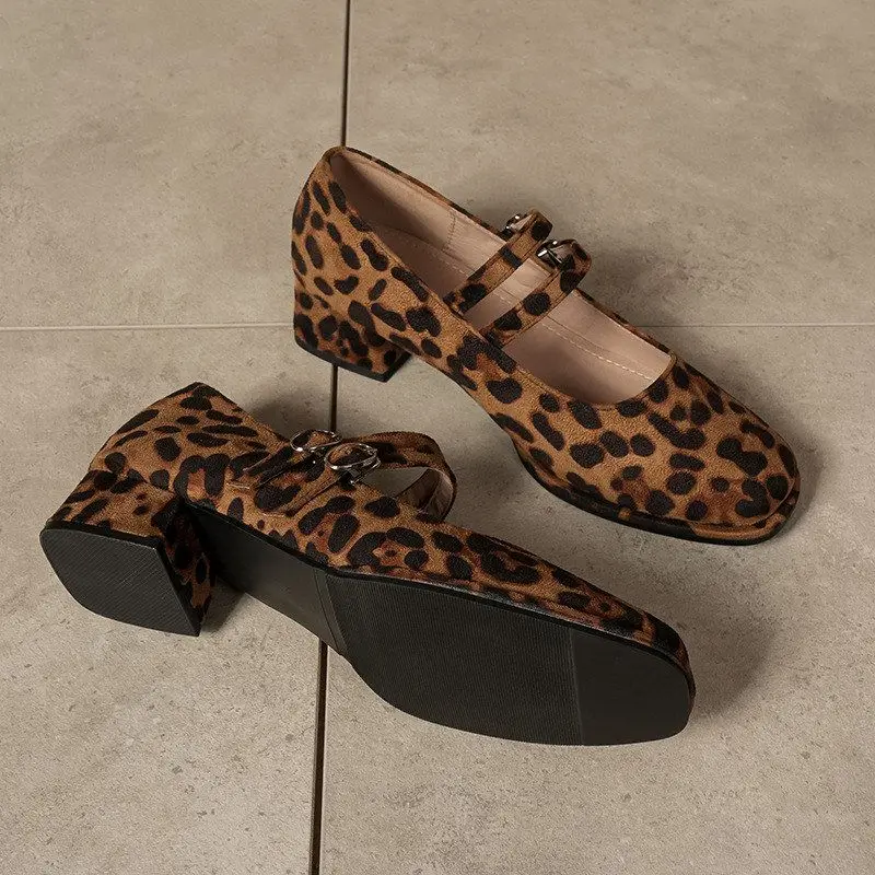 

Mary 2026 Cross-Border Leopard Print Women's oes New Sle Low-Cut Treasure Single oes Square Head Women's Chunky Heel Wo...