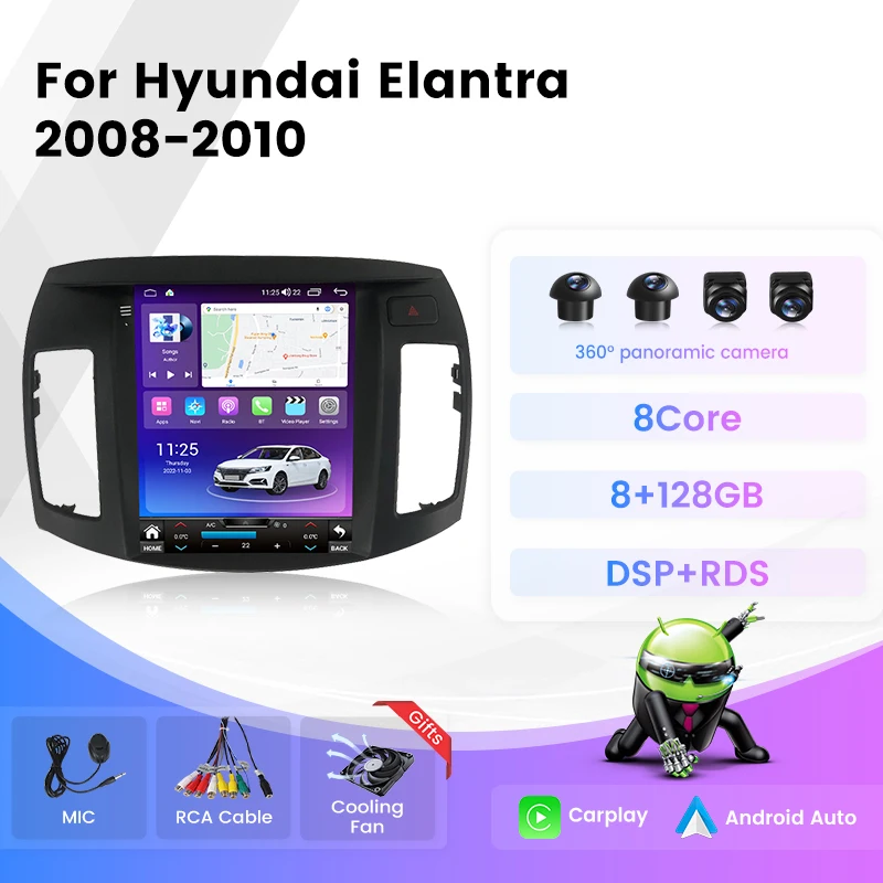 

Автомобильный радиоприемник Android 13, беспроводной Carplay для Hyundai Elantra 2008-2010 -2016, GPS, мультимедийный плеер с навигацией, 4G, Wi-Fi, DSP, BT, 8 ядер