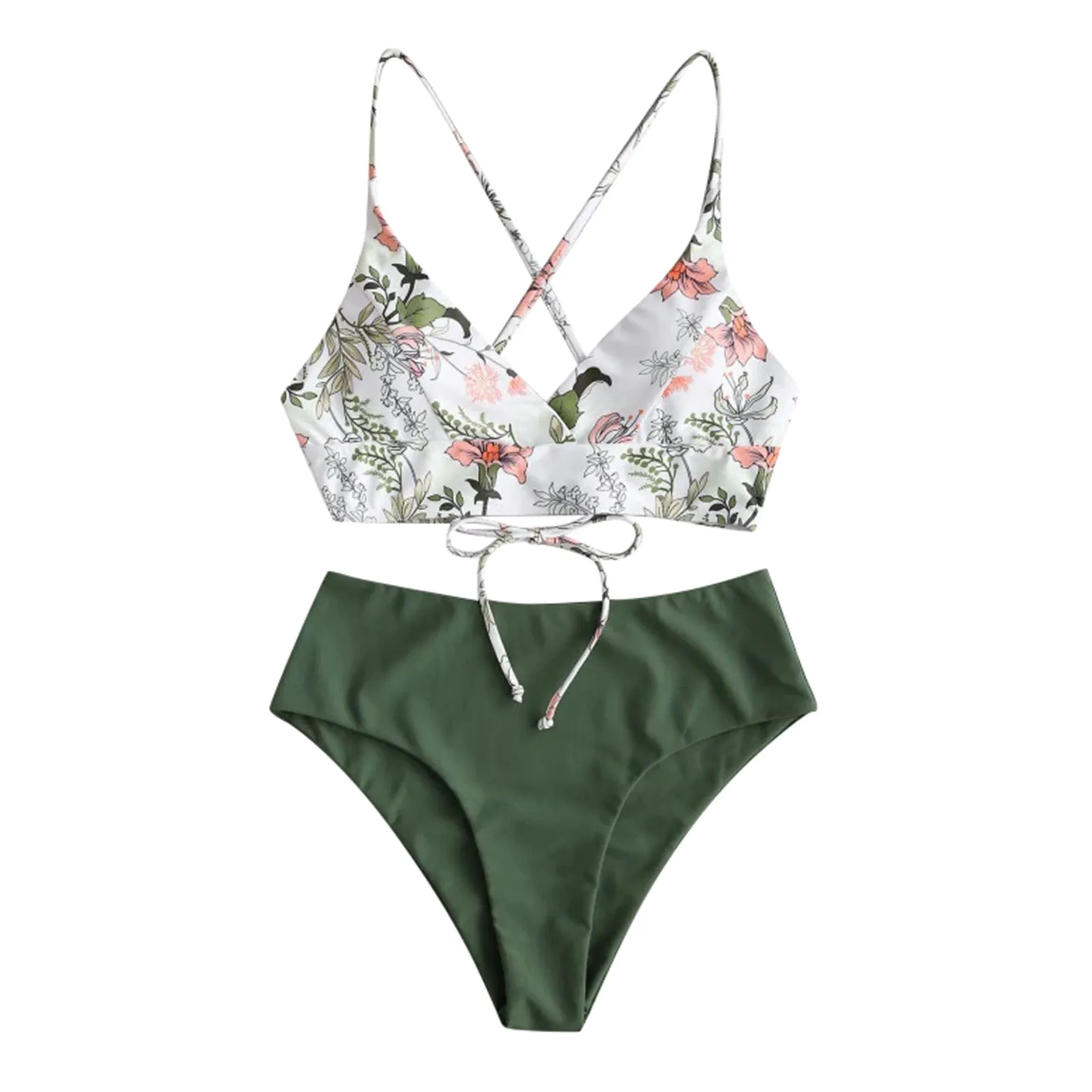 Conjunto de Bikini con estampado de flores para mujer, traje de baño de dos piezas, Tankini a la moda