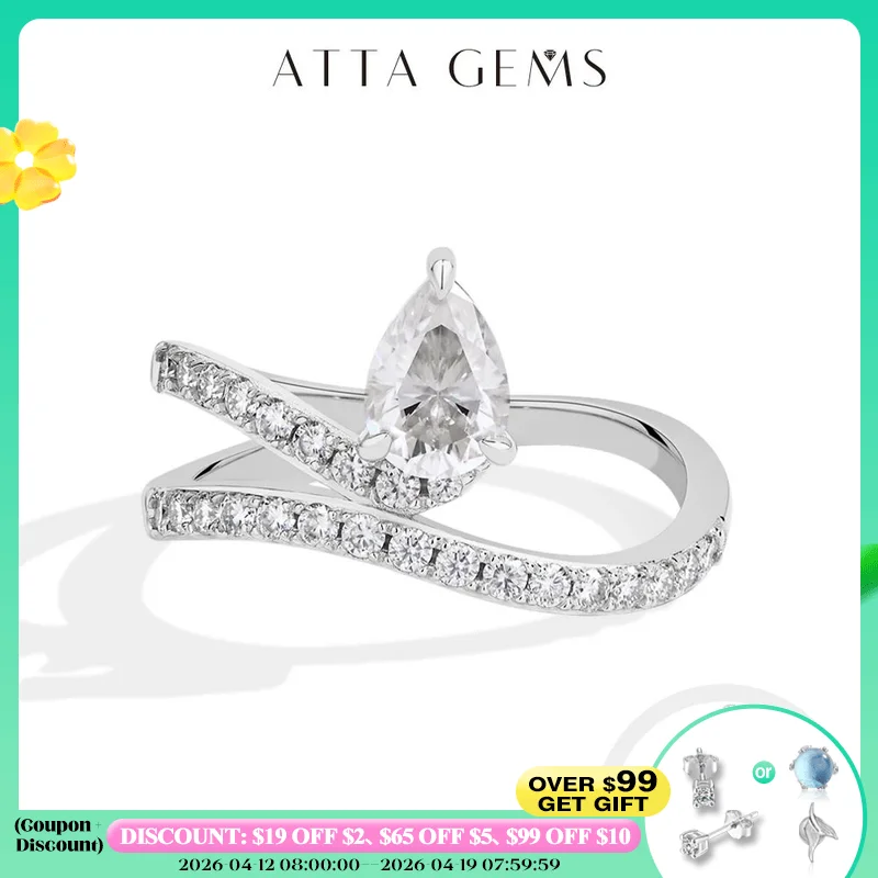 

ATTAGEMS New Pear Cut 0.8CT D VVS1 Moissanite Rings for Women S925 Sterling Silver Wedding Engagement Luxury Rings Fine Jewelry