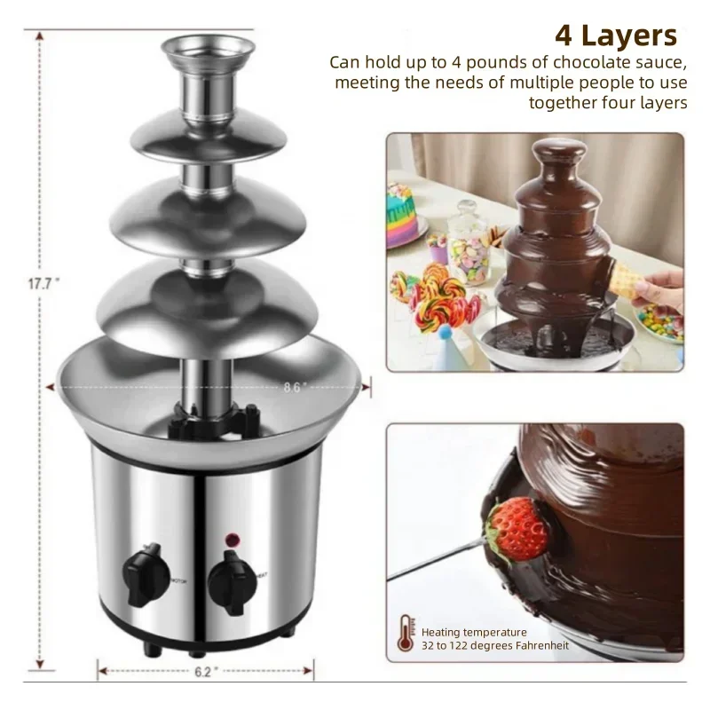 Buffet Chocolate Fountain Machine Tower Waterfall Melt Machine 4 Tier Chocolate Fountain