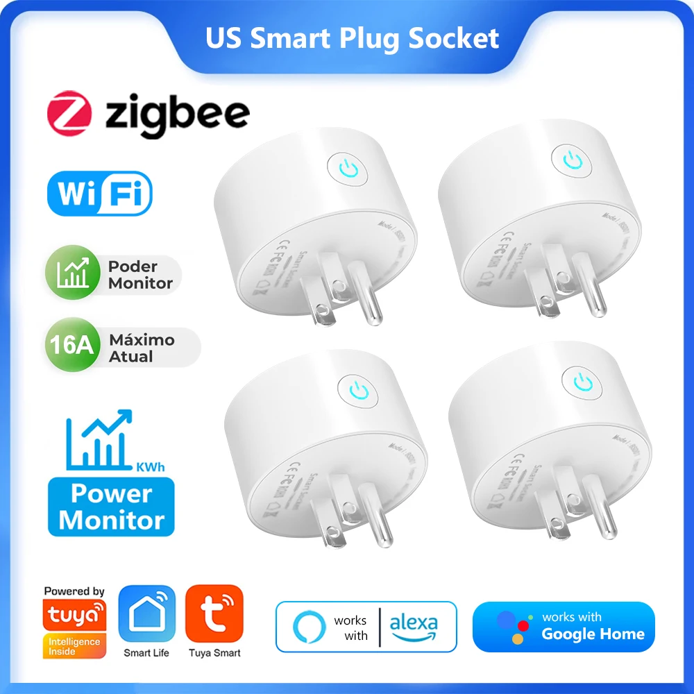 Tuya 16A Smart Plug WiFi Zigbee Socket US Mexico Colombia Canada Japan Power Monitoring Timing Function Works With Alexa Google