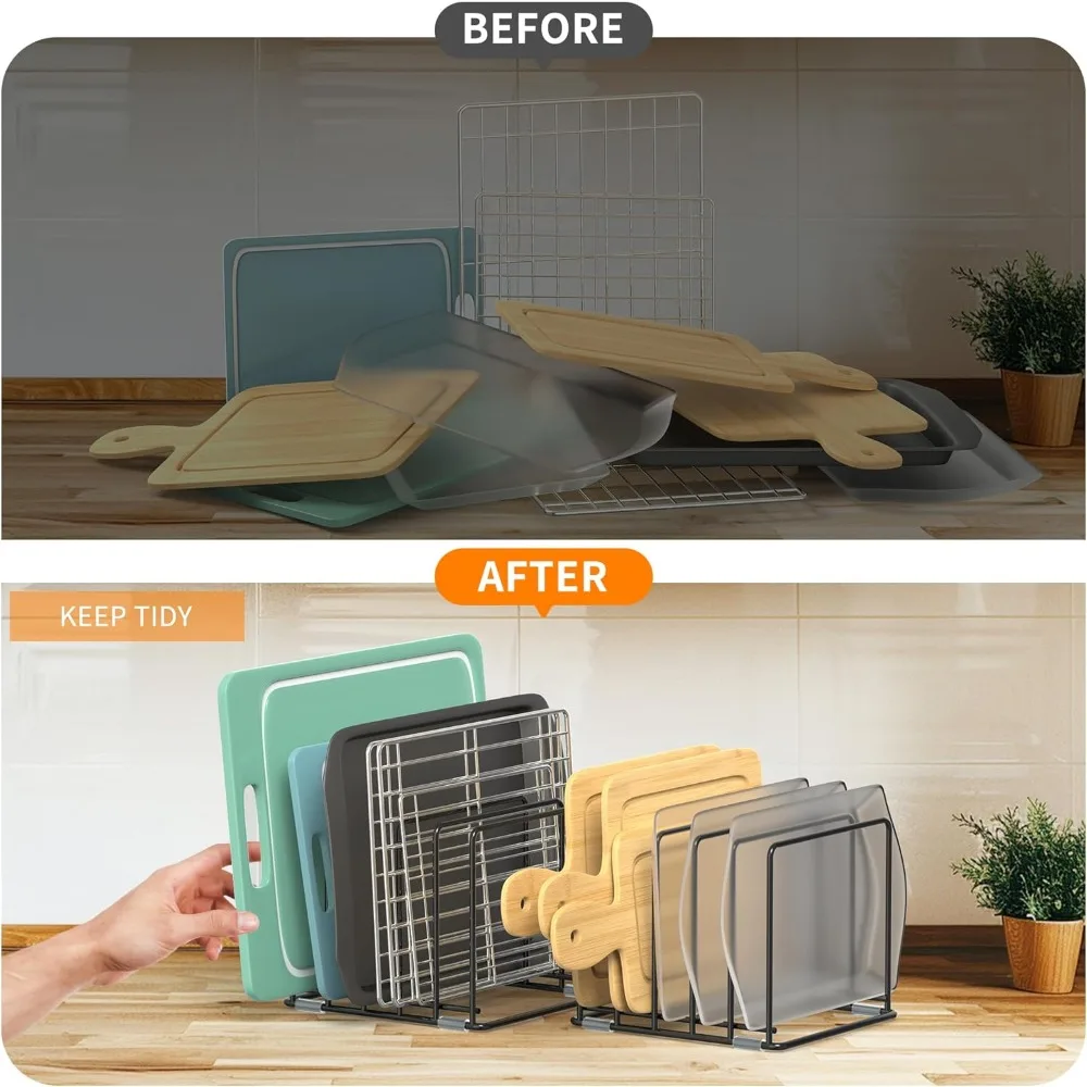 2-Pack Kitchen Cabinet Organizer, 5-Slot Baking Tray & Cutting Board Rack, Space-Saving Storage for Small Kitchens