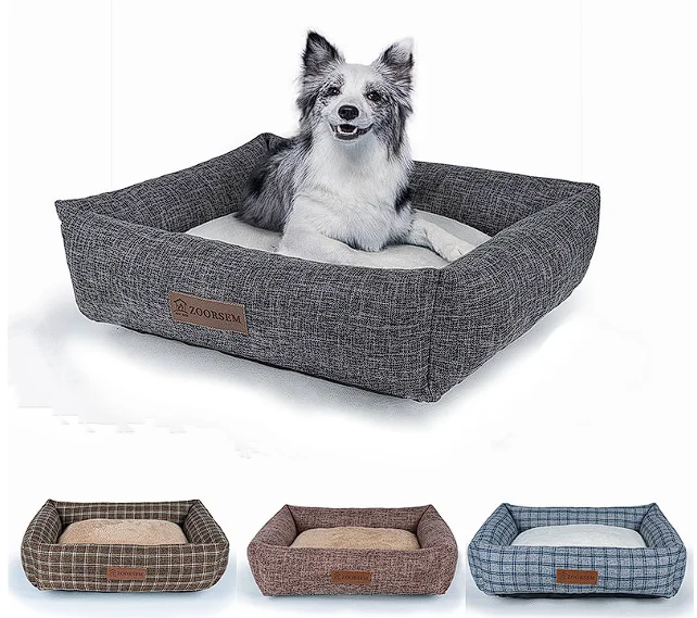 Popular Comfortable Sleeping Warm Soft Plaid Jacquard Customized Removable Square Nest Cat Dog Beds Pet Sofa