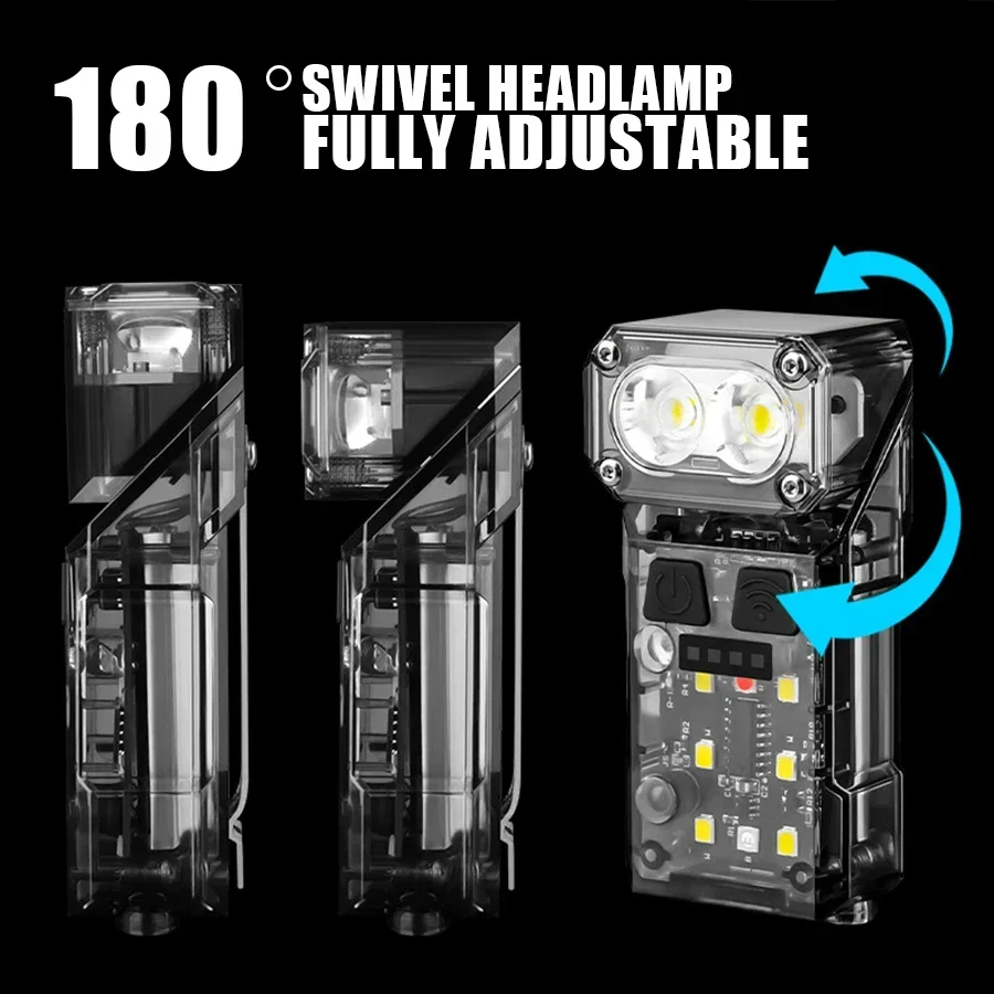 Multi-function Portable Mini Keychain Light Led High Bright Flashlight Dual Light Source Outdoor Camping Fishing Tool Head Lamp