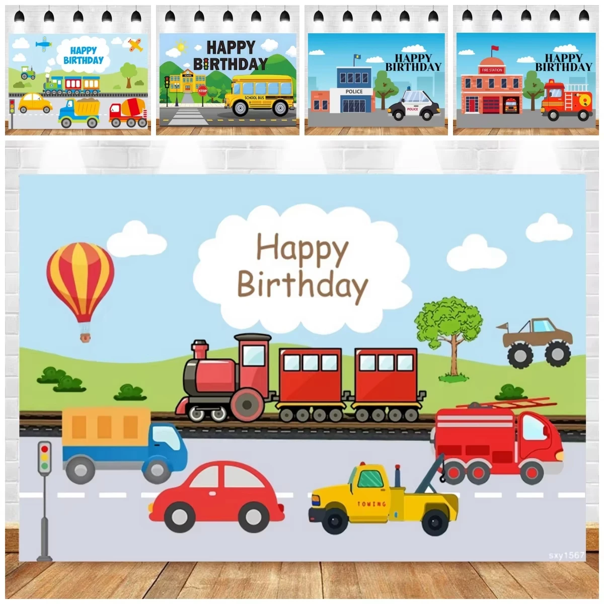 

Kids Adventure Theme Happy Party Photography Backdrop Cartoon Children's Party Cartoon Car Decorations Background Banner Props