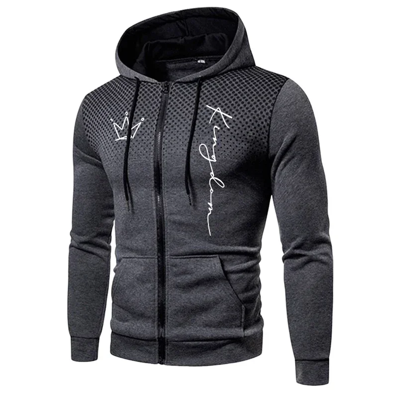 Immagine 7: Completo da uomo con stampa King Letter: felpa con cappuccio e cerniera e pantaloni neri, ideale per l'autunno e l'inverno, per un look casual, sportivo e da jogging, perfetto per tutti i giorni.