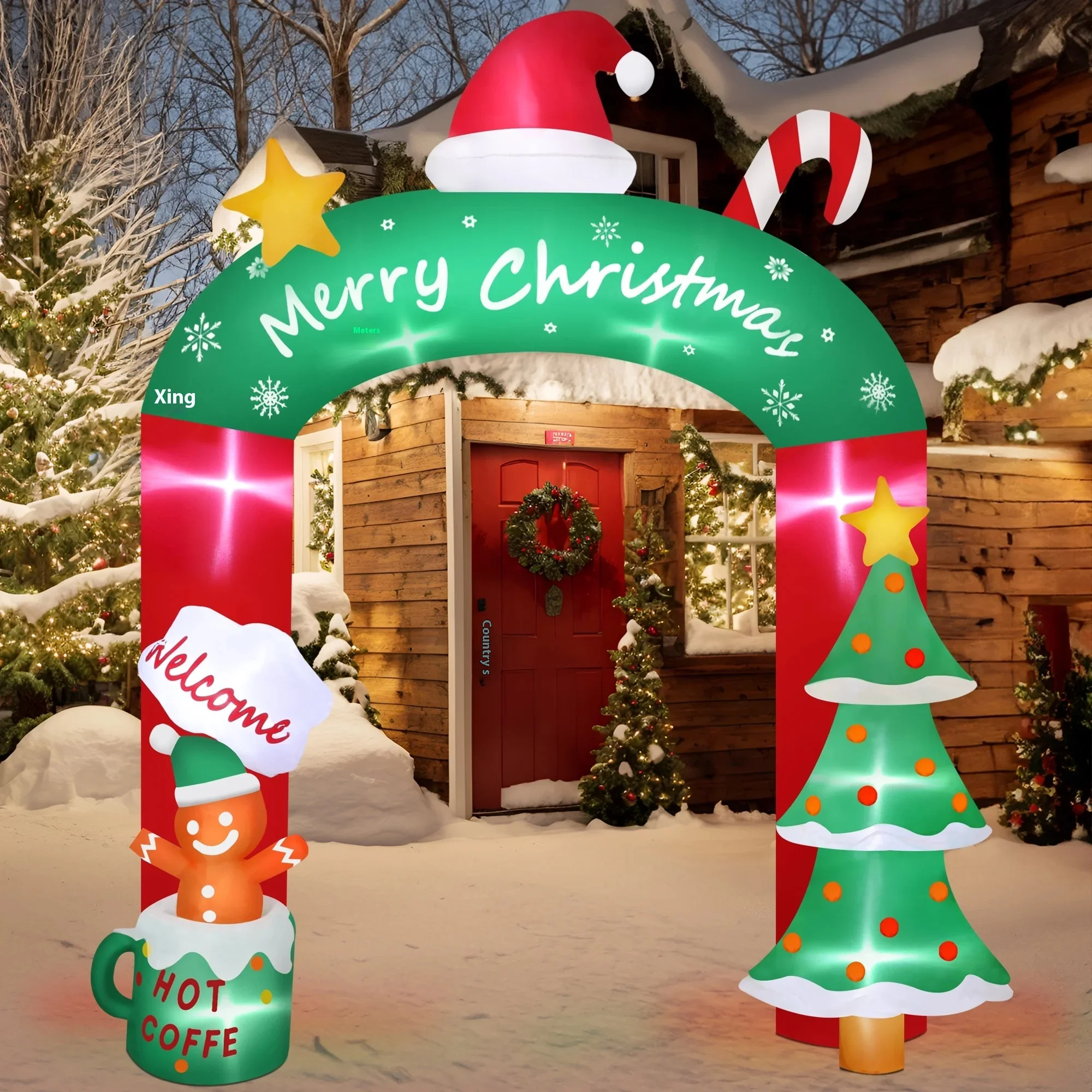 2.7M/8.85FT Inflatable Christmas Tree and Little Gingerbread Man Christmas Arch Built-in LED Lights Outdoor Holiday Party Adorn
