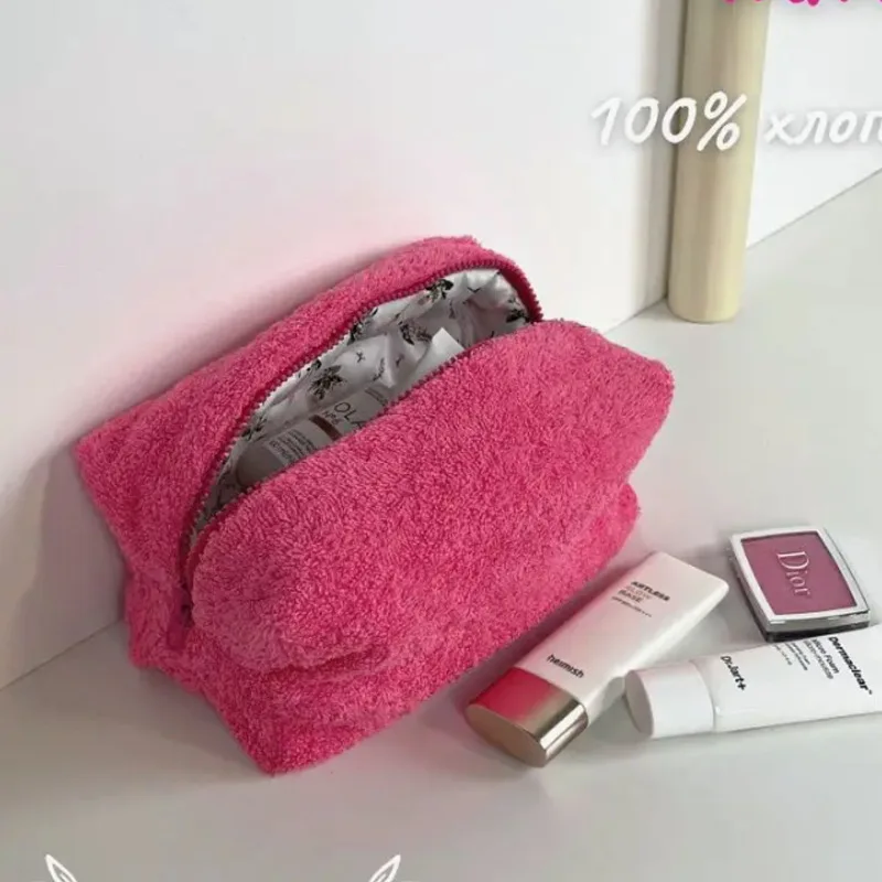 Towel Pouch for Women Letter Patch Customization Towel Cosmetic Bag Embroidery Makeup Bags Green Storage Organizer Bag Gift