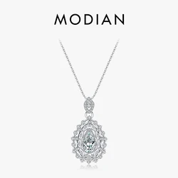 MODIAN 925 Sterling Silver Luxury Water Drop Dazzling CZ Link Chain Pendant Necklace For Women Wedding Statement Jewelry Gifts