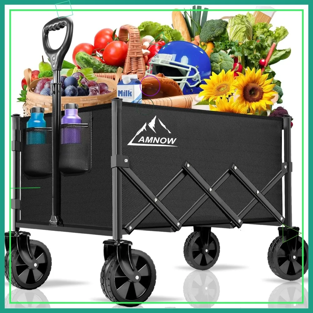 

Collapsible Folding Wagon Cart, 350LBS Capacity, All Terrain Wheels for Garden Shopping Camping Black
