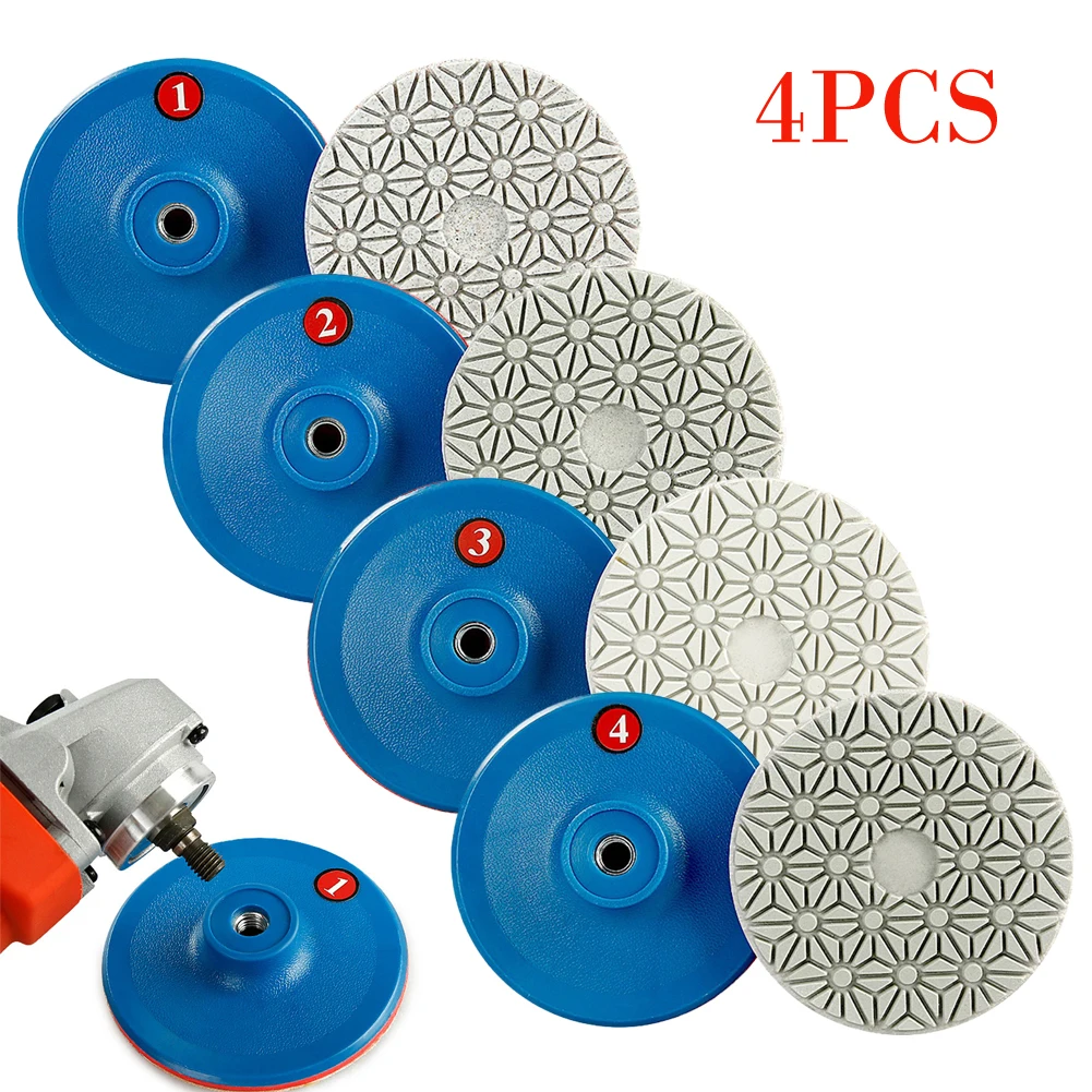 

4pcs 4Inch Wet Dry Polishing Pads Sanding Discs Grinding Wheels For Granite Marble Polishing Grinding Tools