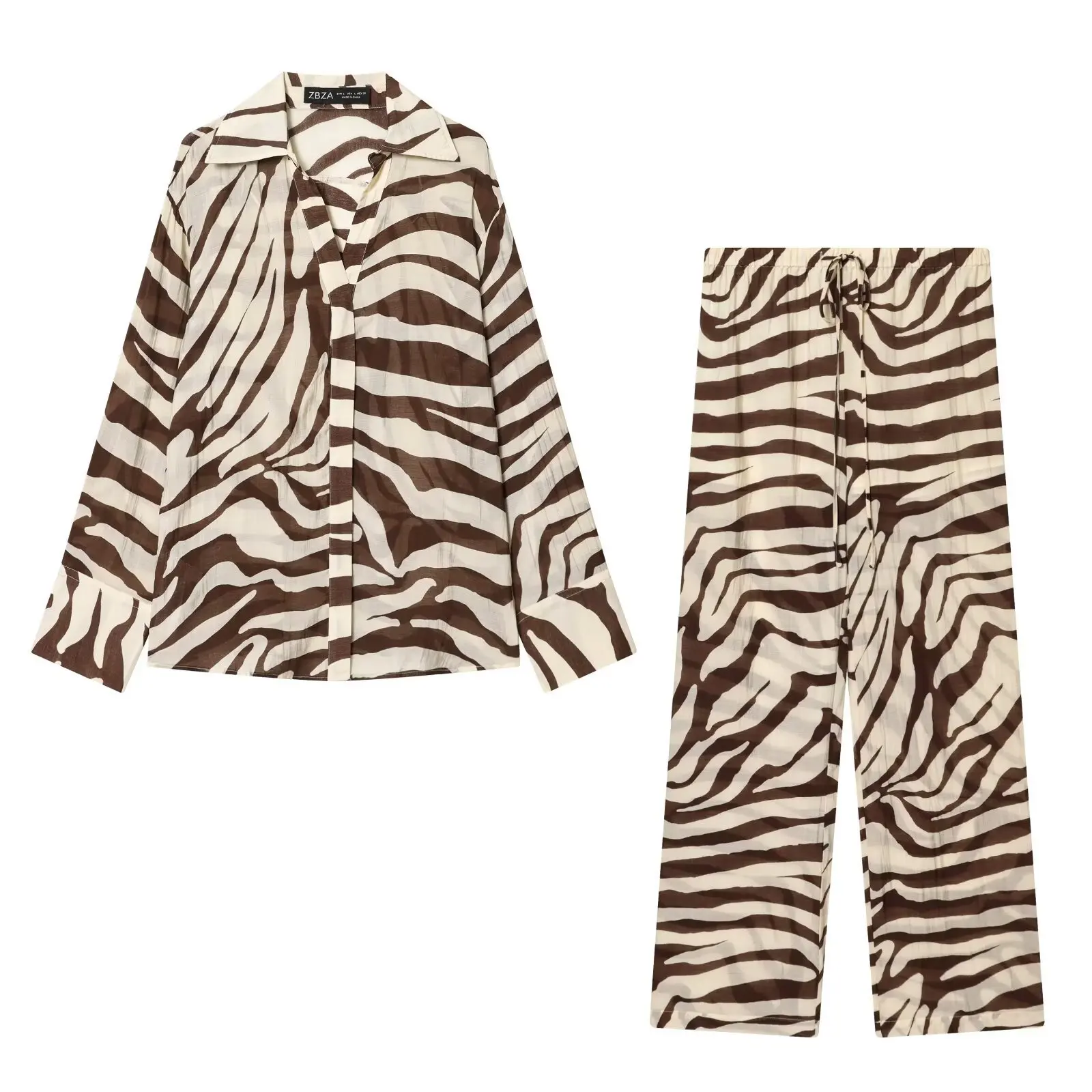

Women's Fashion Zebra Print Shirt + Pants Set 0O53