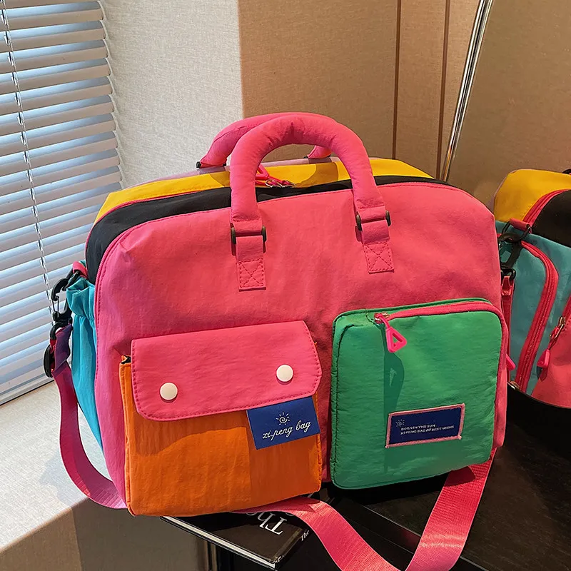 large-capacity-fitness-travel-bag-women's-handheld-crossbody-bag-for-short-trips-and-maternity-travel-oxford-cloth-bag
