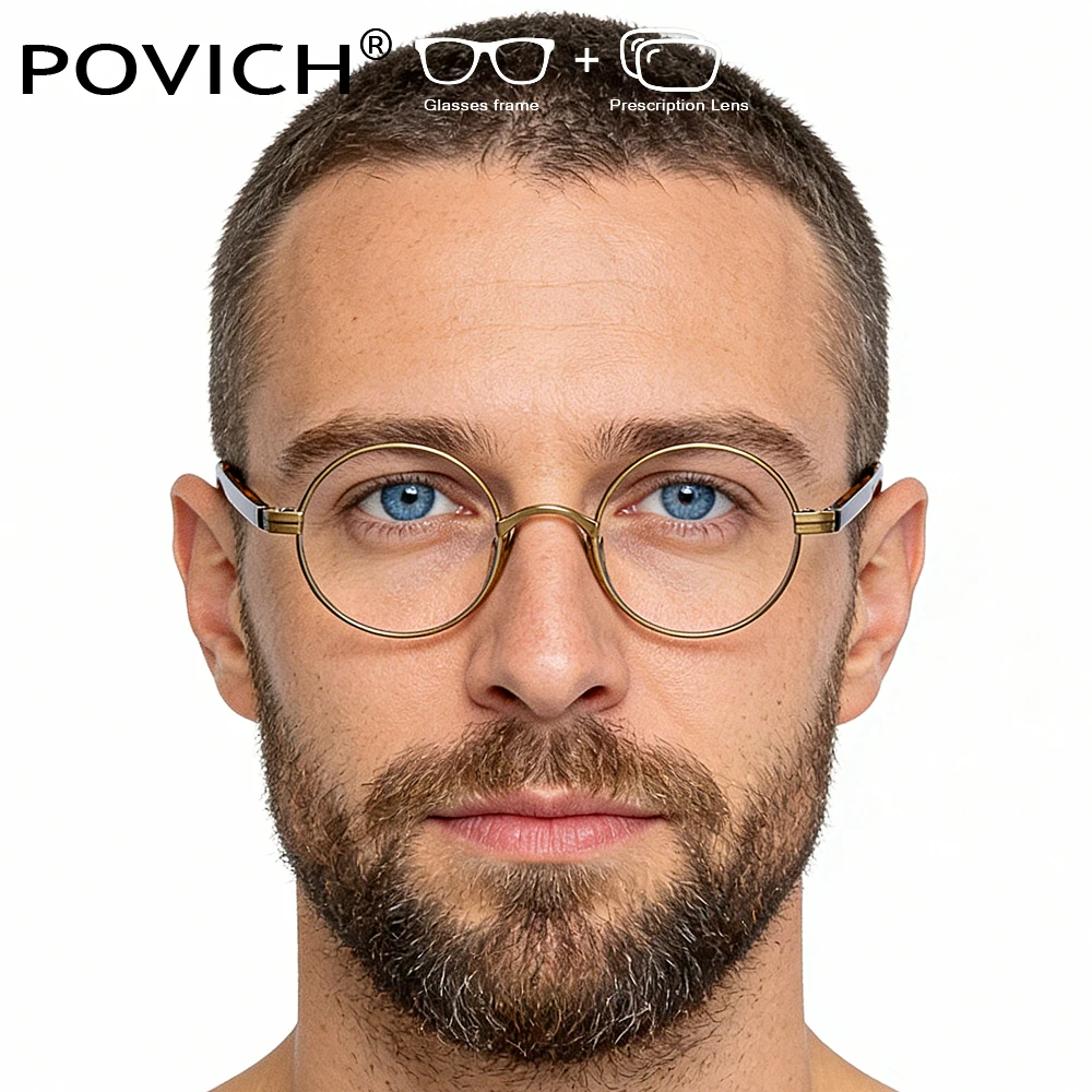 

POVICH Brand Men Retro Round Titanium TR90 Glasses Frames Men Women Fashion Optical Customized Prescription Eyeglasses