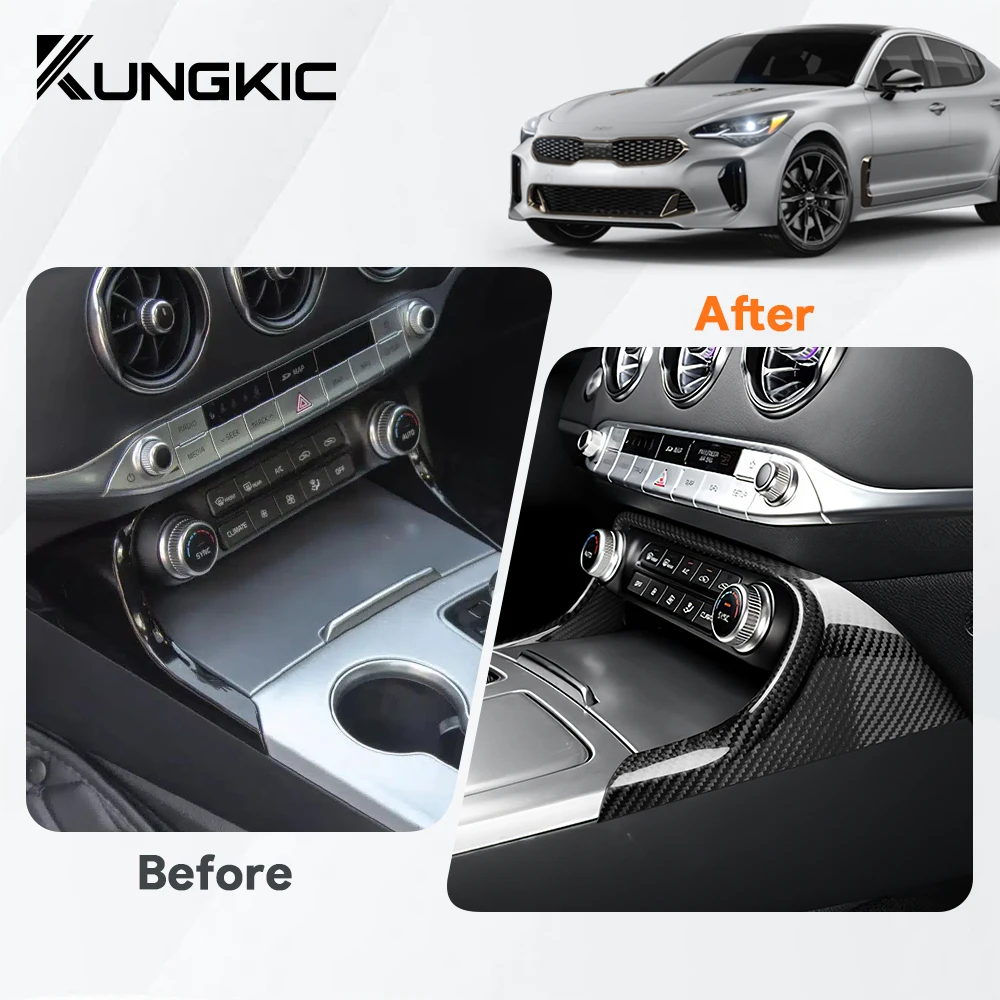 for Kia Stinger 2018 2019 2020 2021 2022 2023 Car Central AC Frame Real Hard Carbon Fiber Cover LHD Interior Trim Accessories