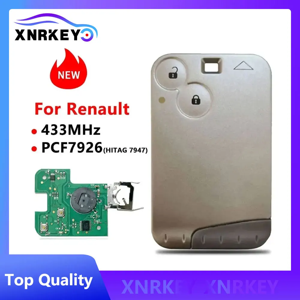 

Смарт-ключ XNRKEY для Renault Laguna, 2 кнопки, чип PCF7926, 433 МГц, дистанционный Автомобильный ключ без логотипа, без слова