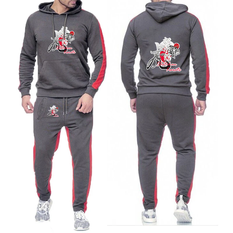 

2026 Shotokan Karate Tiger Print Spring And Autumn Men's New Solid Color Cotton Hooded Sweatshirts + Long Pants Suit
