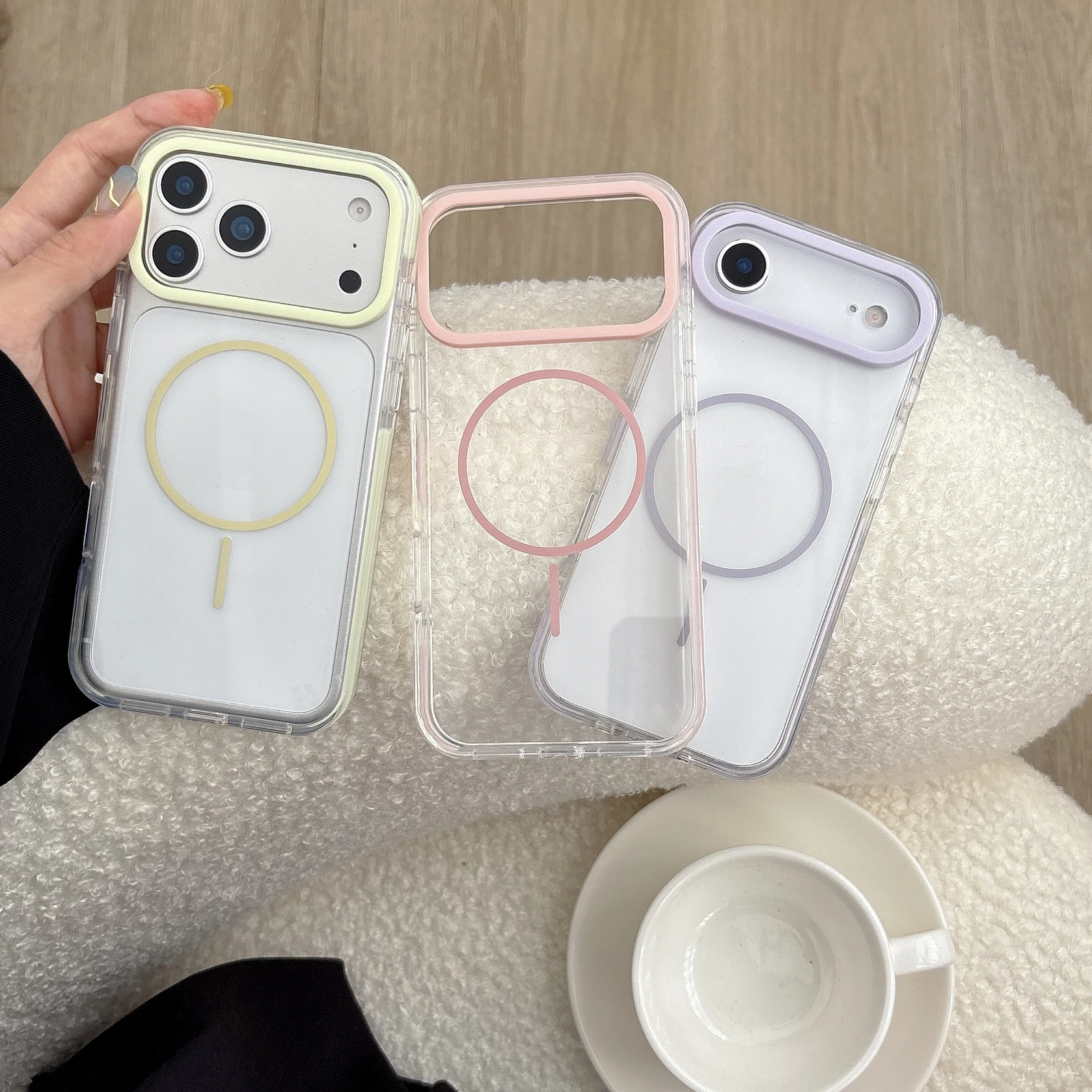 

Back Cover For IPhone 11 12 13 14 15 16 Pro Max 17 Pro Case Colorful Bumper Magnetic Attraction Transparent Acrylic Phone Case