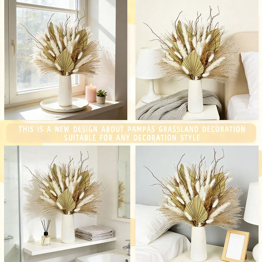 Bouquet di foglie di palma essiccate naturali Mix di ance di Pampa Rami eleganti Mazzo di fiori Decorazioni moderne per la casa di lusso Forniture per vasi di nozze