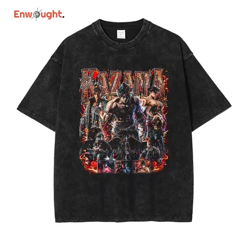 Imagen 1 del producto Tekken6-Camiseta de manga corta con estampado de Jin Kazama Yoshimitsu Pc, Tops Vintage lavados, camisetas de Hip Hop Harajuku DTG, camiseta de gran tamaño