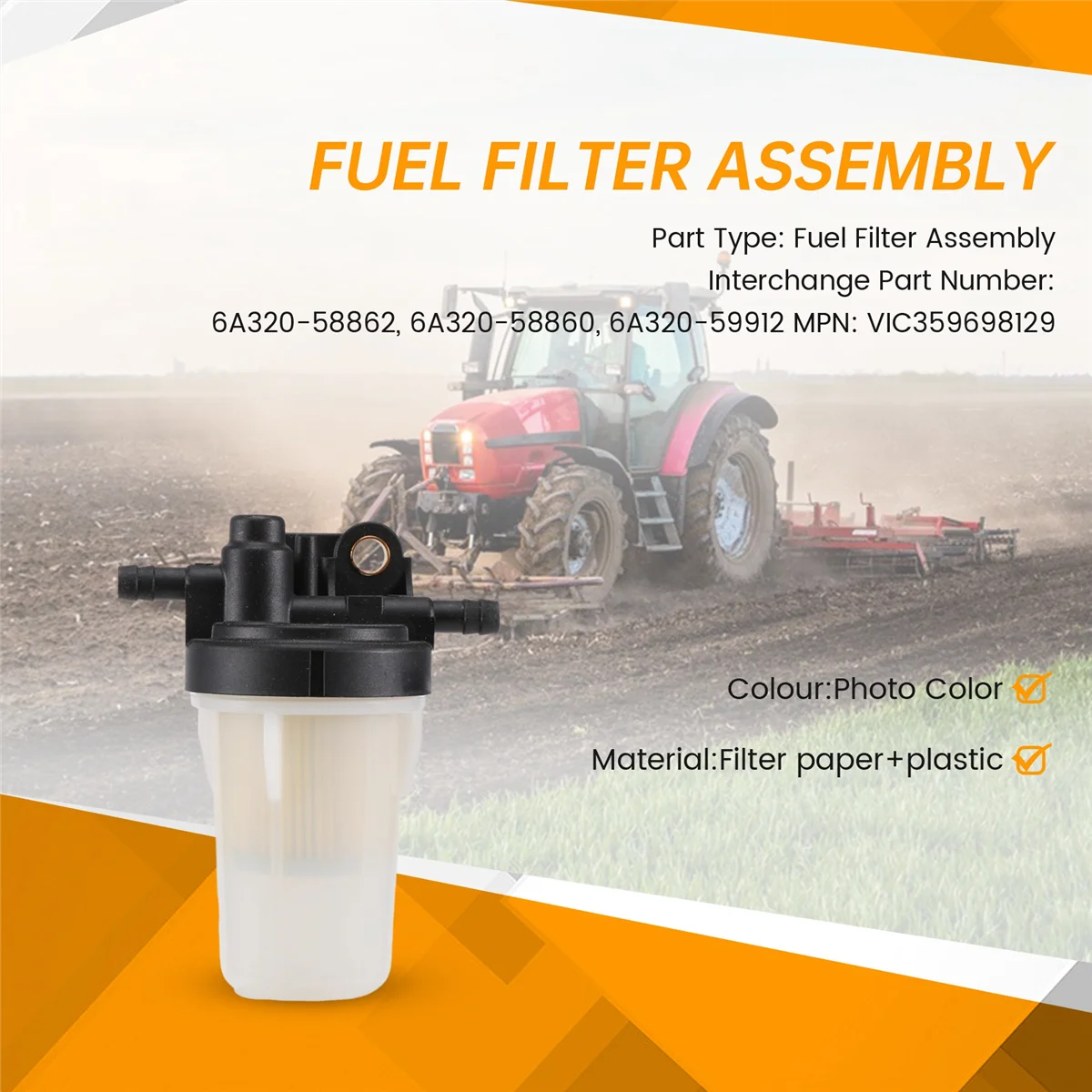 For Kubota Fuel Filter Assembly B2320 B2410 L2800 L3400 LX2610HSD M5640SU RTV-X1100CR RTV-X900G RTV900W