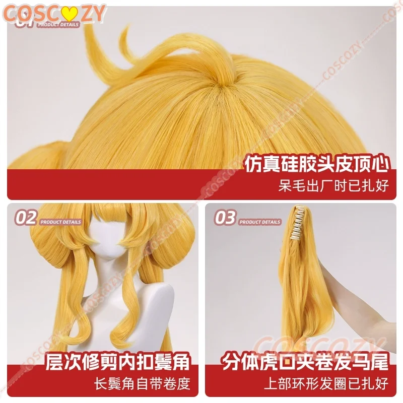 Arknights Leizi der Thunderbringer Cosplay Perücke Lange Gelbe Zöpfe Hitzebeständige Synthetische Perücken Für Frauen Mädchen Party Con