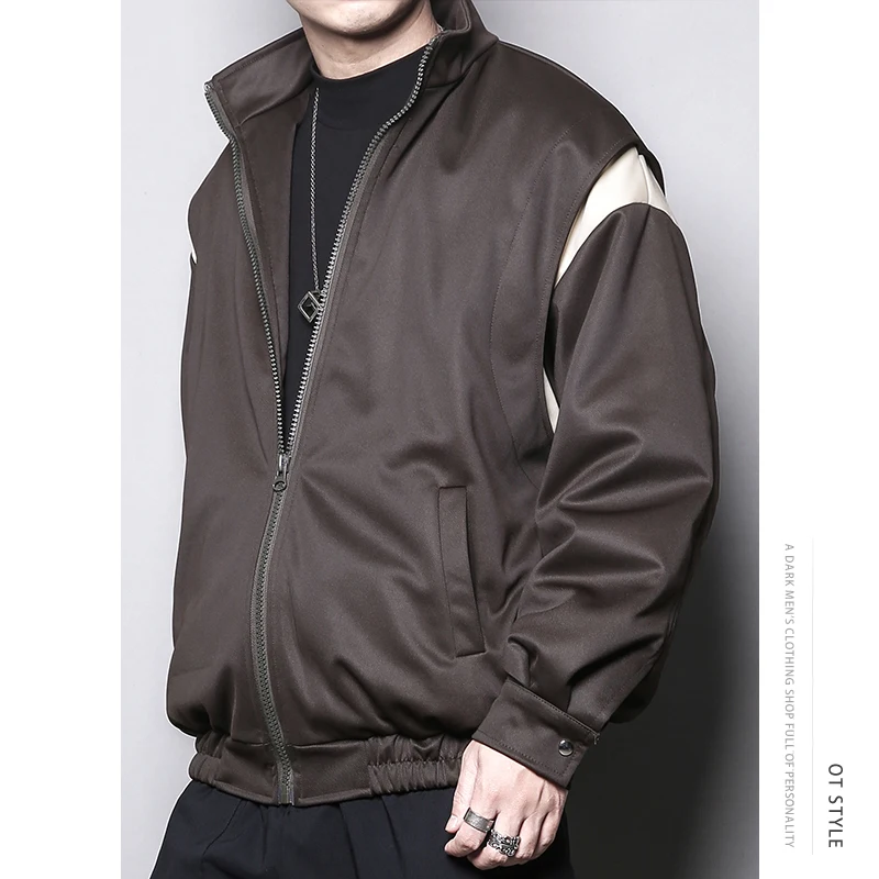 Autumn Winter Men's Casual Color Contrast Patchwork Cotton Coats Thickened Loose Fitting Work Baseball Jacket Fashion Overcoat