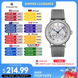 FARASUTE Orologio meccanico da uomo Funzione flyback Movimento gabbiano Visualizzazione mensile Visualizzazione settimanale Calendario AnnoDisplay Orologio con zaffiro