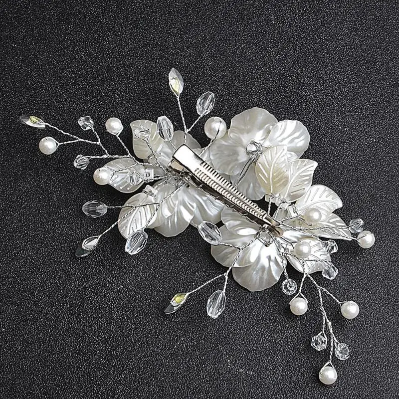 1 Stück Handgefertigter Weißer Braut-Kopfschmuck Neuer Kristall-Perlen-Blumen-Brautkopfschmuck Elegante Luxuriöse Hochzeits-Haarnadel für Frauen – Detail 10