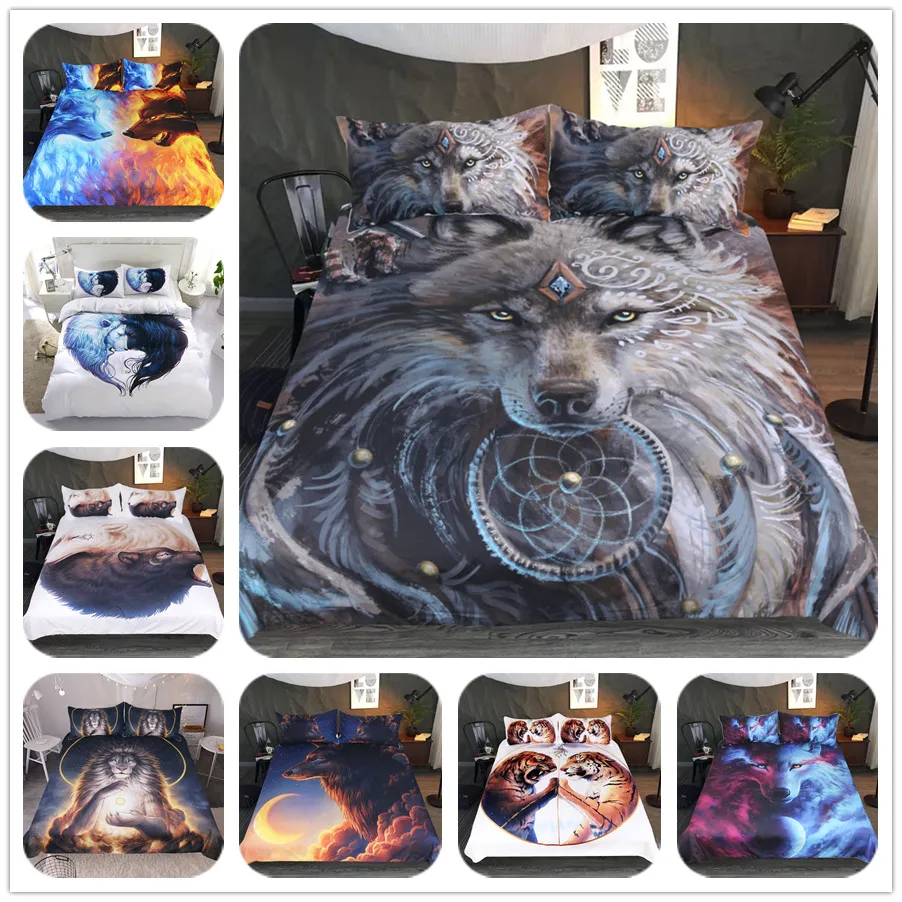 digital art wolf worrior bedding set king queen double full twin single size bed linen set