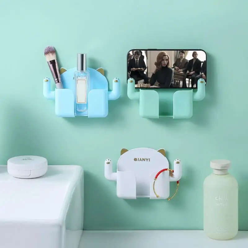 Wall Mount Phone Stand Self Adhesive Punch-Free Lazy Mobile Phone Stand Stable Phone Holding Tool for Toilet Bathroom Kitchen