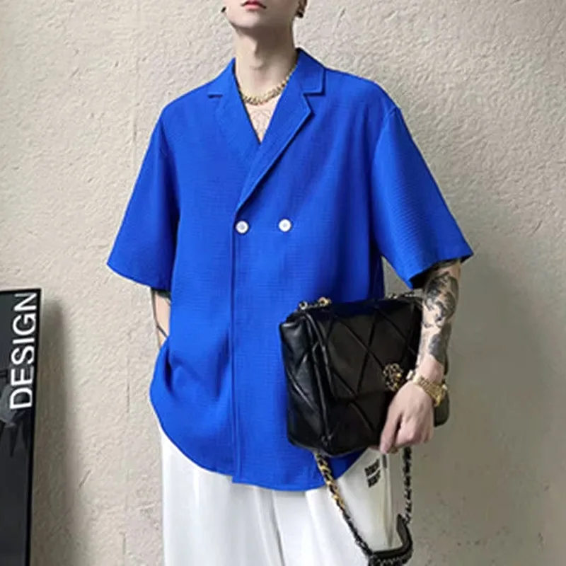 

Notched Fashion Simple Hot Selling Versatile Solid Color T-Shirts Business Trend Men's Clothing Comfortable Loose Tops Slender