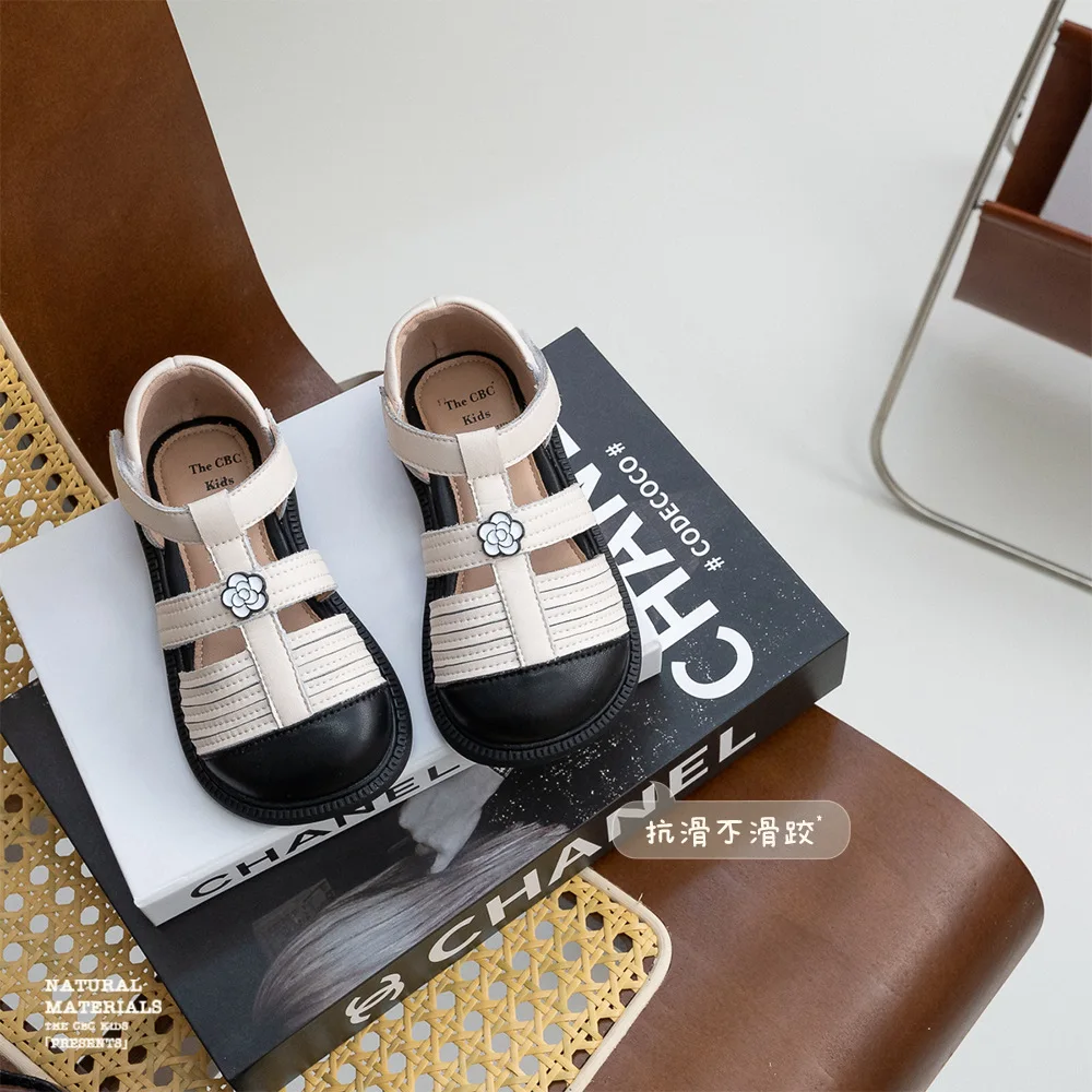 Children Sandals Girl's Fashion Retro Princess Leather Shoes Soft Sole Anti-kick Casual Shoes Size 23-35